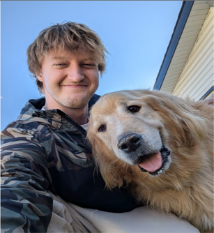 Montana Balysky, author of Spiggle Mouse and The Ranger, with his golden retriever Ranger